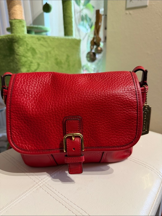 Coach Handbags - Coach Red Pebbled Leather Crossbody Bag with Gold Hardware